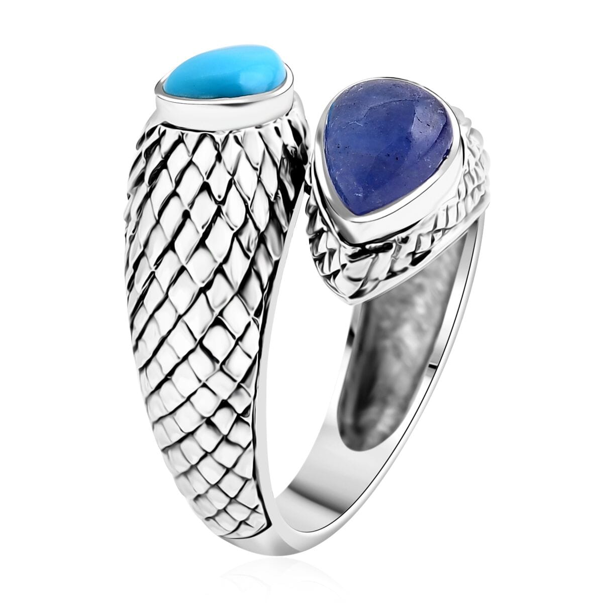 Bali Legacy Tanzanite and Sleeping Beauty Turquoise 3.60 ctw Dragon Skin Texture Ring in Sterling Silver (Size 7.0) image number 3