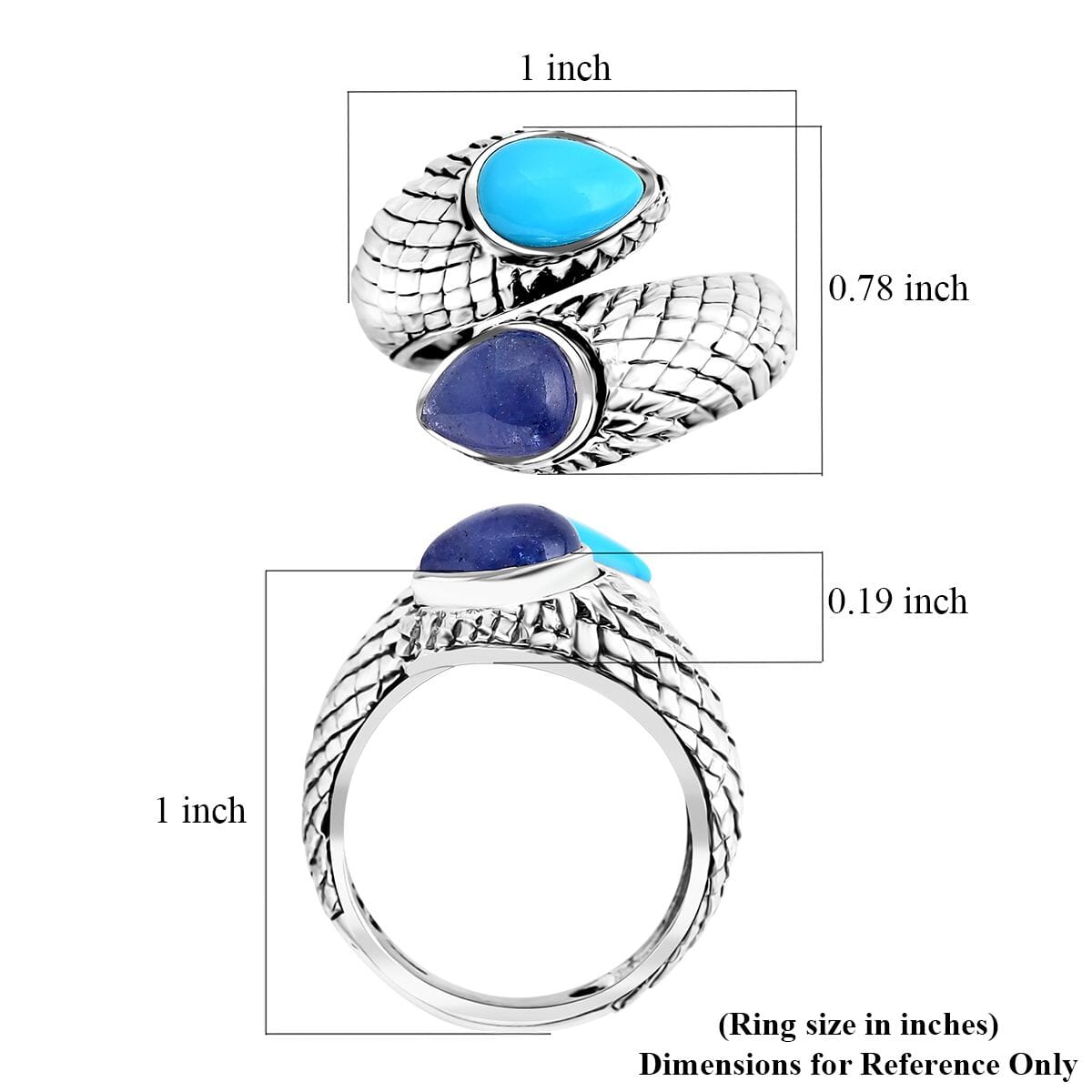 Bali Legacy Tanzanite and Sleeping Beauty Turquoise 3.60 ctw Dragon Skin Texture Ring in Sterling Silver (Size 7.0) image number 5
