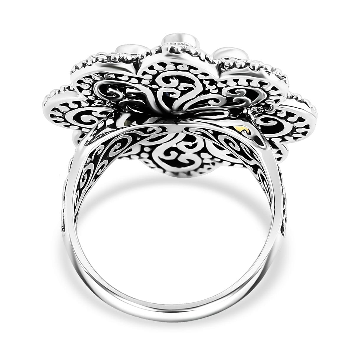 Bali Legacy Tanzanite and Multi Sapphire 1.30 ctw Flower Ring in Sterling Silver (Size 9.0) image number 4