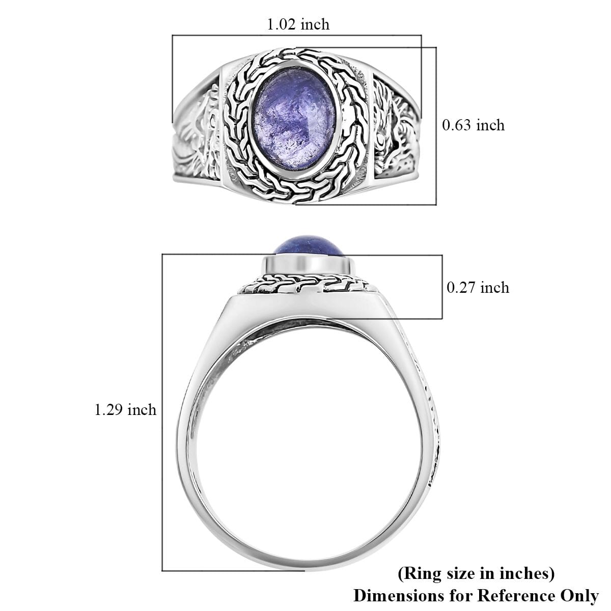 Bali Legacy Tanzanite 3.25 ctw Dragon Men's Ring in Sterling Silver (Size 14.0) image number 5