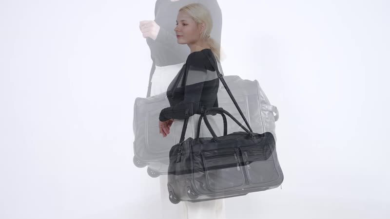 TLV Black Sheep Leather Trolley Travel Bag (20"x11.4"x11") with 54.7 inch Long Strap