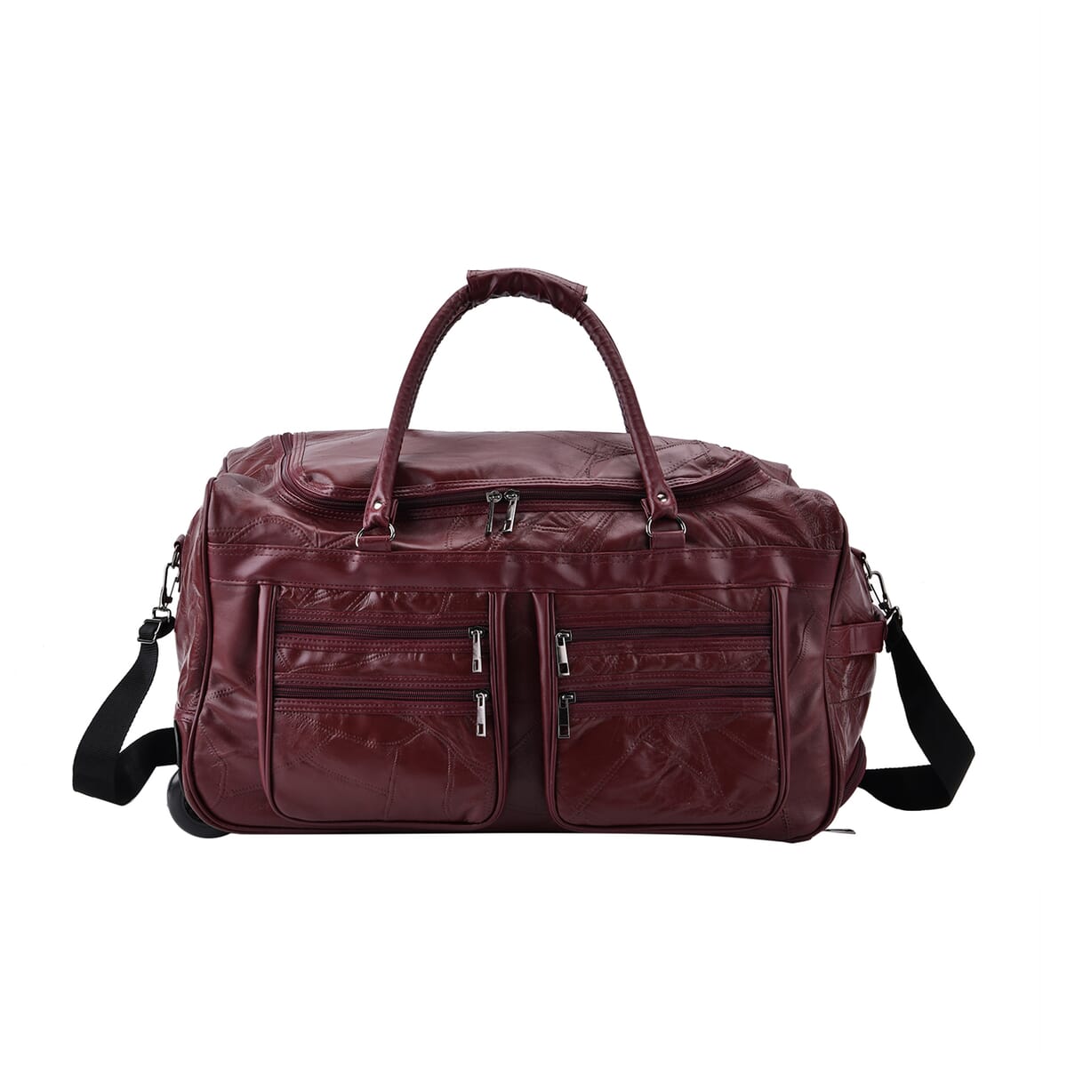 Burgundy Sheep Leather Trolley Travel Bag with 54.7 inch Long Strap image number 0