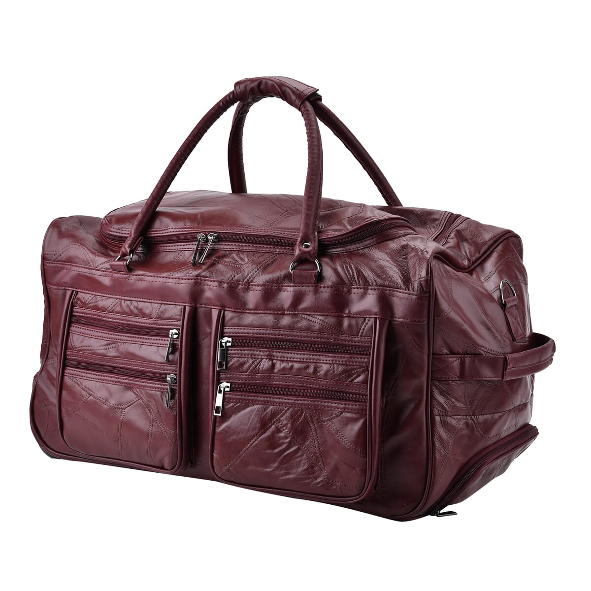 Burgundy Sheep Leather Trolley Travel Bag with 54.7 inch Long Strap image number 4