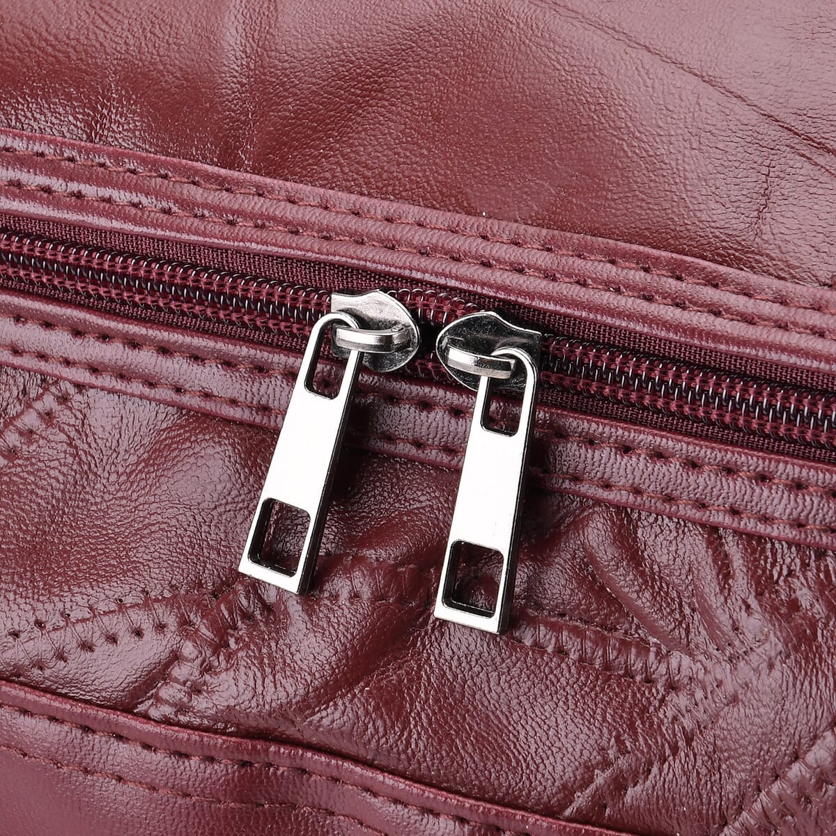 Burgundy Sheep Leather Trolley Travel Bag with 54.7 inch Long Strap image number 6
