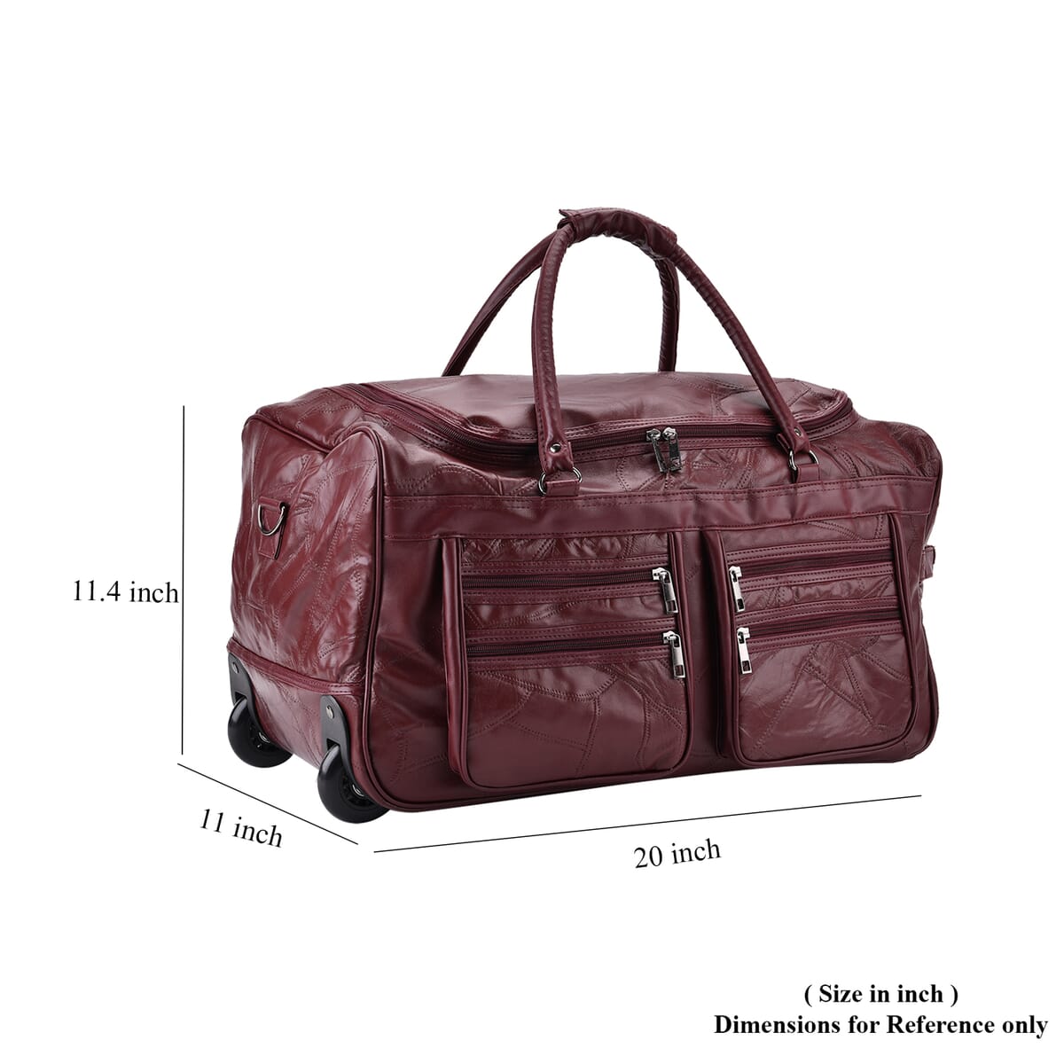 Burgundy Sheep Leather Trolley Travel Bag with 54.7 inch Long Strap image number 7