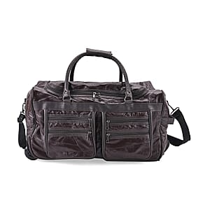 Brown Sheep Leather Trolley Travel Bag with 54.7 inch Long Strap