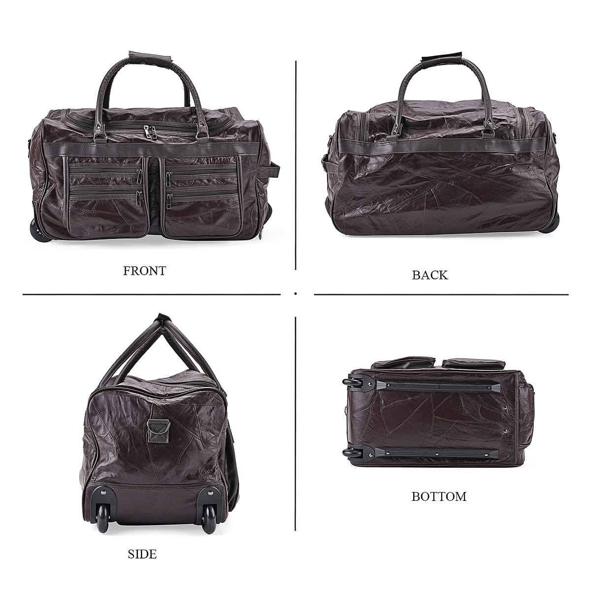 Brown Sheep Leather Trolley Travel Bag with 54.7 inch Long Strap image number 3