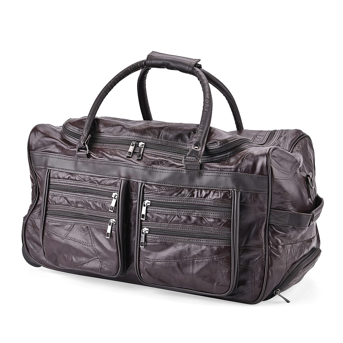 Brown Sheep Leather Trolley Travel Bag with 54.7 inch Long Strap image number 4