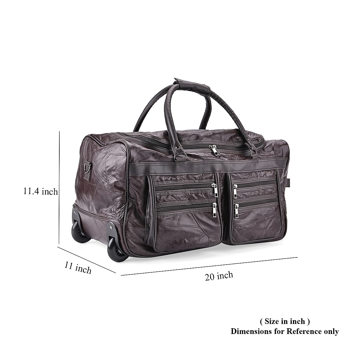 Brown Sheep Leather Trolley Travel Bag with 54.7 inch Long Strap image number 7