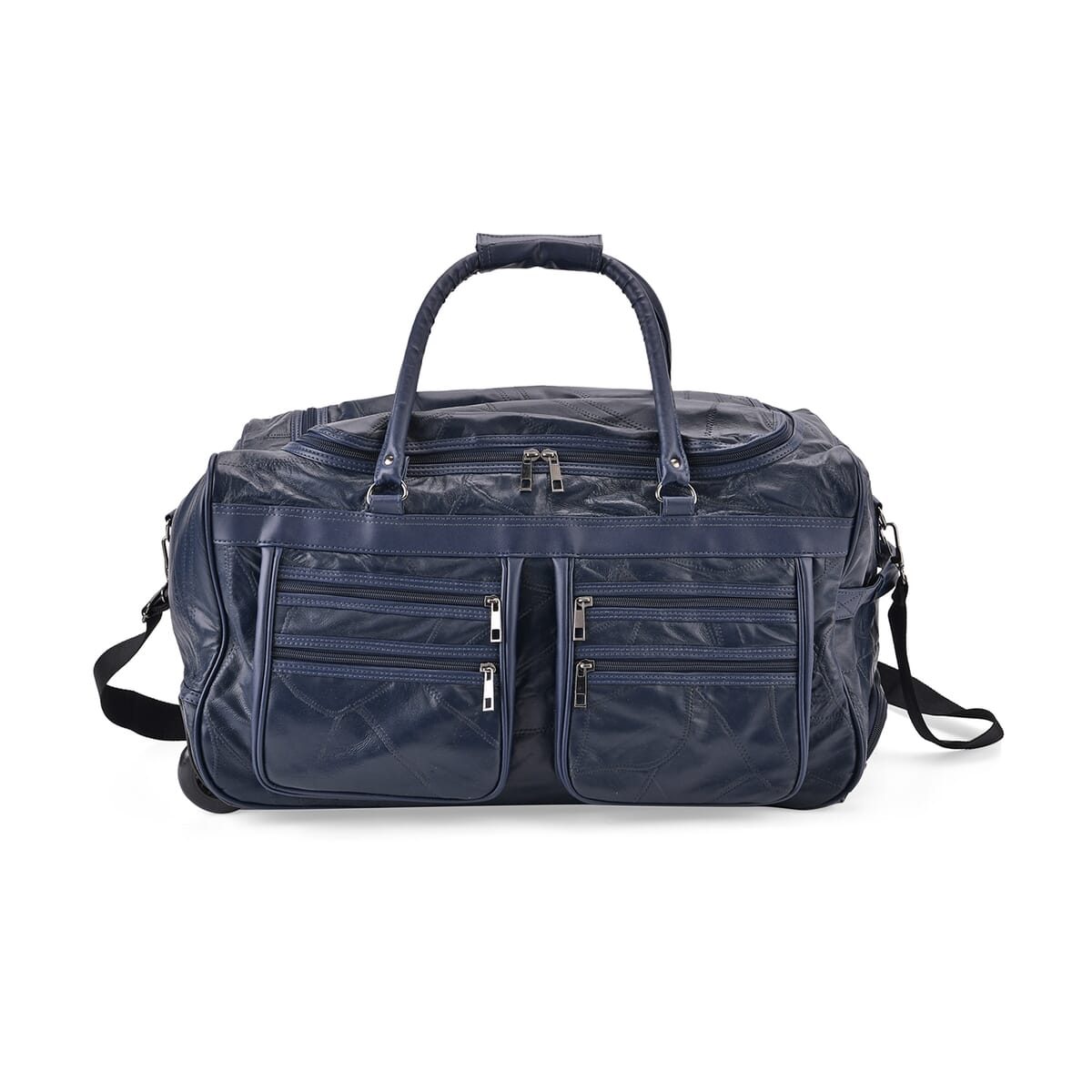 Navy Sheep Leather Trolley Travel Bag with 54.7 inch Long Strap image number 0