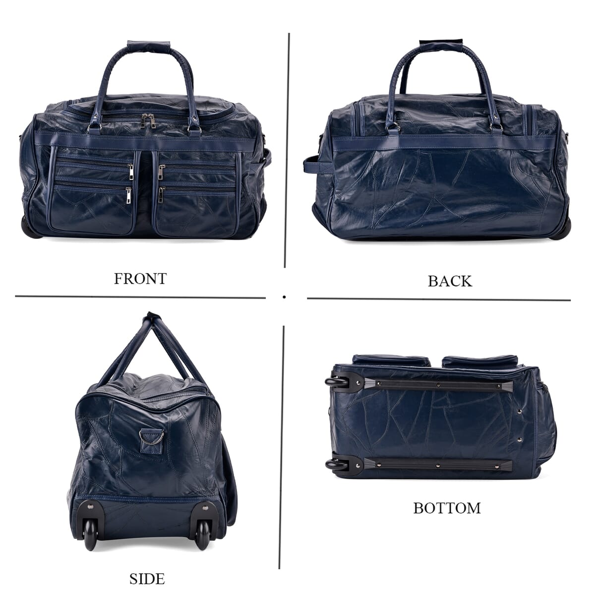 Navy Sheep Leather Trolley Travel Bag with 54.7 inch Long Strap image number 3