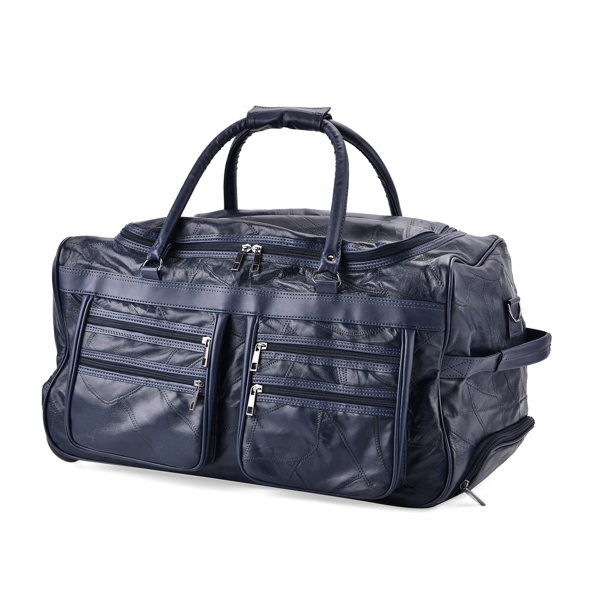 Navy Sheep Leather Trolley Travel Bag with 54.7 inch Long Strap image number 4