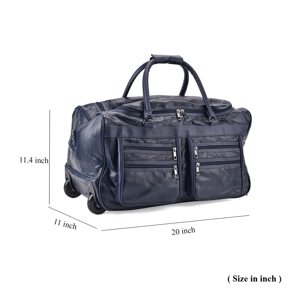 Navy Sheep Leather Trolley Travel Bag with 54.7 inch Long Strap image number 7