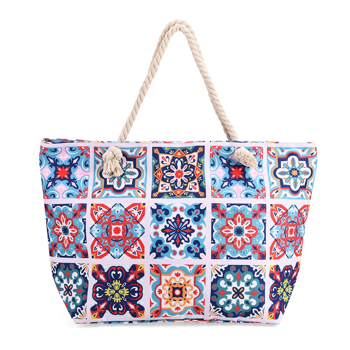 Multi Color Plaid Flower Print Pattern Large Size Tote Bag image number 0