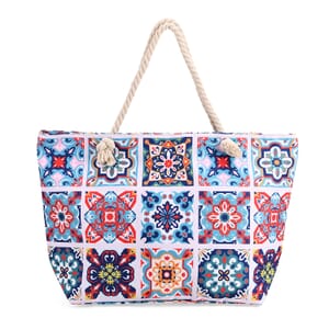 Multi Color Plaid Flower Print Pattern Large Size Tote Bag