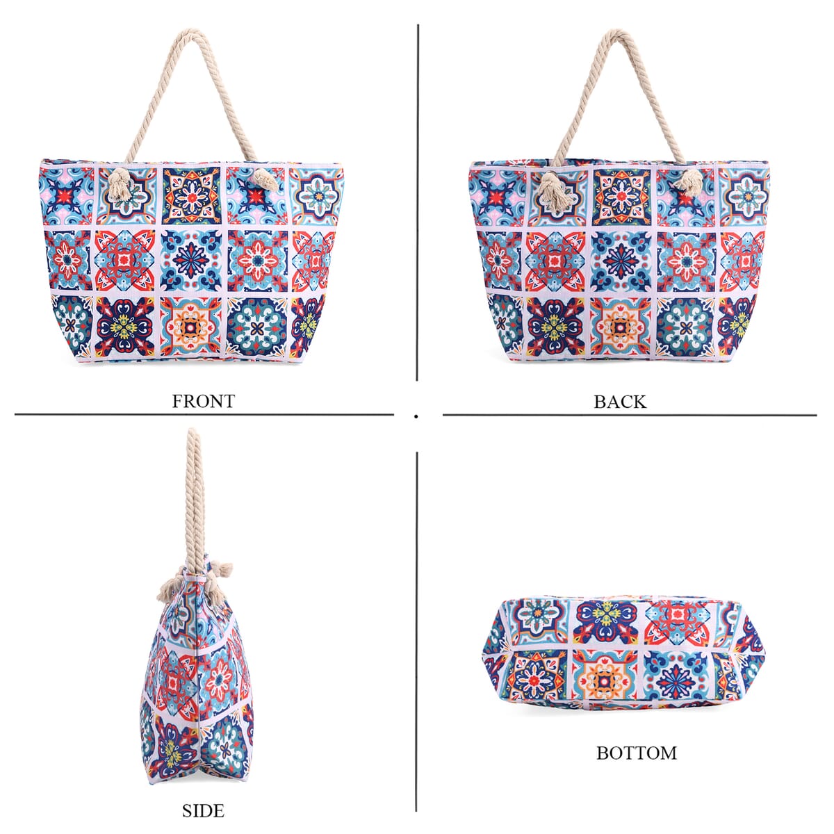 Multi Color Plaid Flower Print Pattern Large Size Tote Bag image number 3