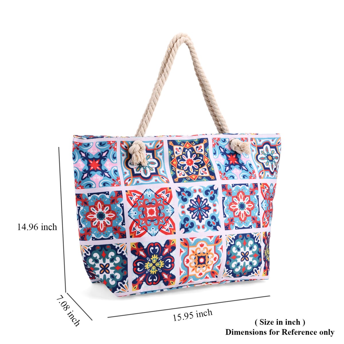 Multi Color Plaid Flower Print Pattern Large Size Tote Bag image number 6
