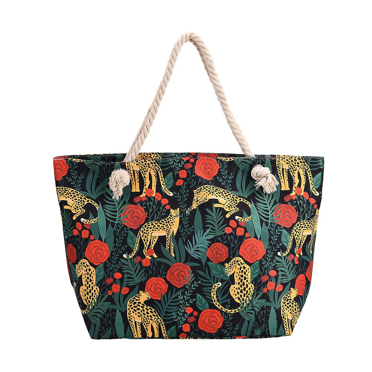 Red Rose with Leopard Print Pattern Large Size Tote Bag image number 0