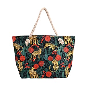 Red Rose with Leopard Print Pattern Large Size Tote Bag