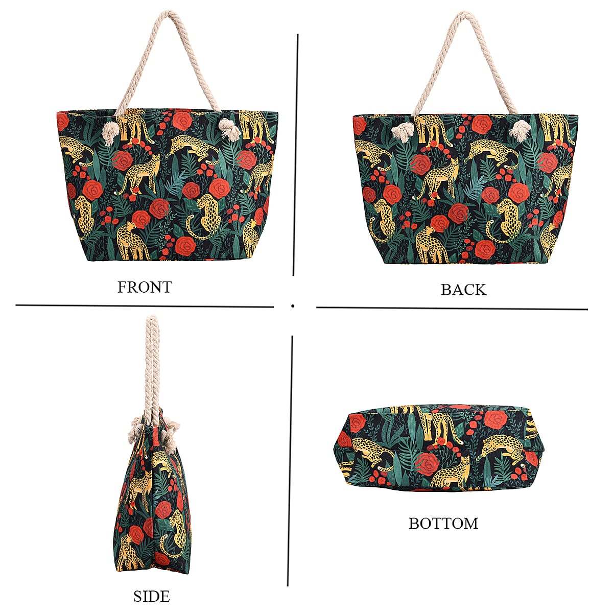Red Rose with Leopard Print Pattern Large Size Tote Bag image number 3