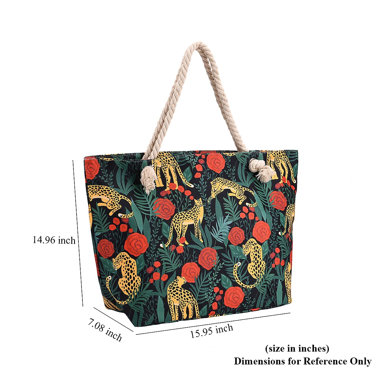 Red Rose with Leopard Print Pattern Large Size Tote Bag image number 6