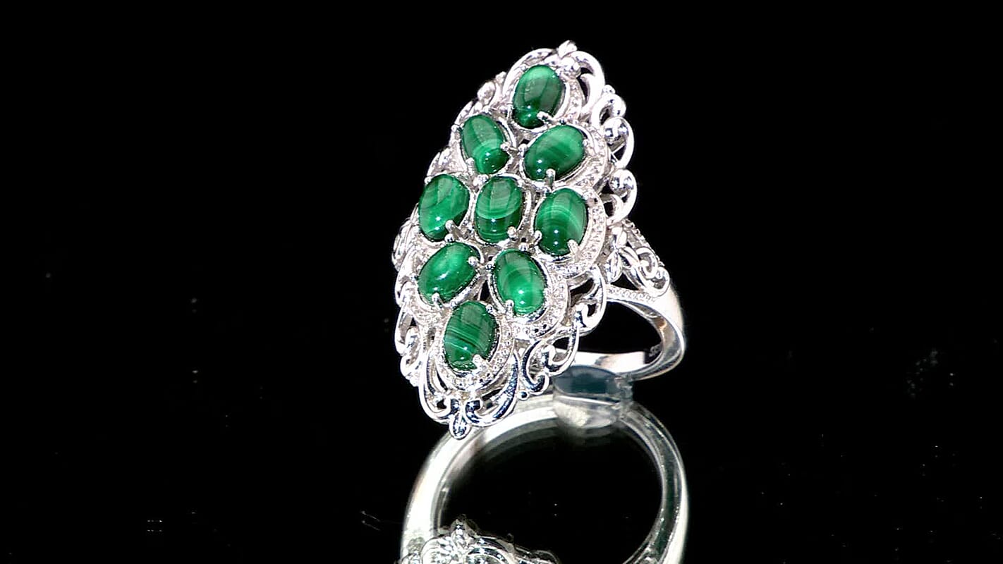 Karis African Malachite Ring in Platinum Bond (Size 10.0) 7.15 ctw