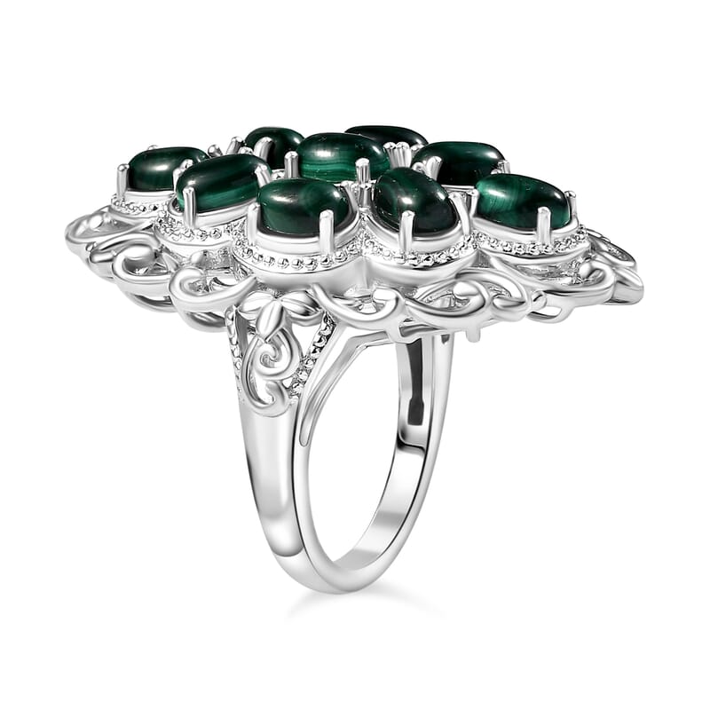 Karis African Malachite Ring in Platinum Bond (Size 10.0) 7.15 ctw