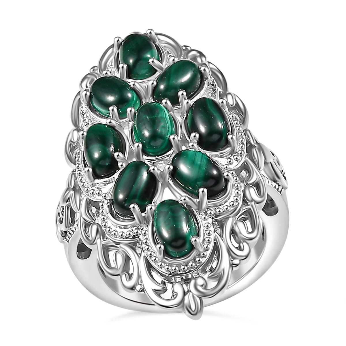 Karis African Malachite 7.15 ctw Ring in Platinum Bond (Size 9.0) image number 0