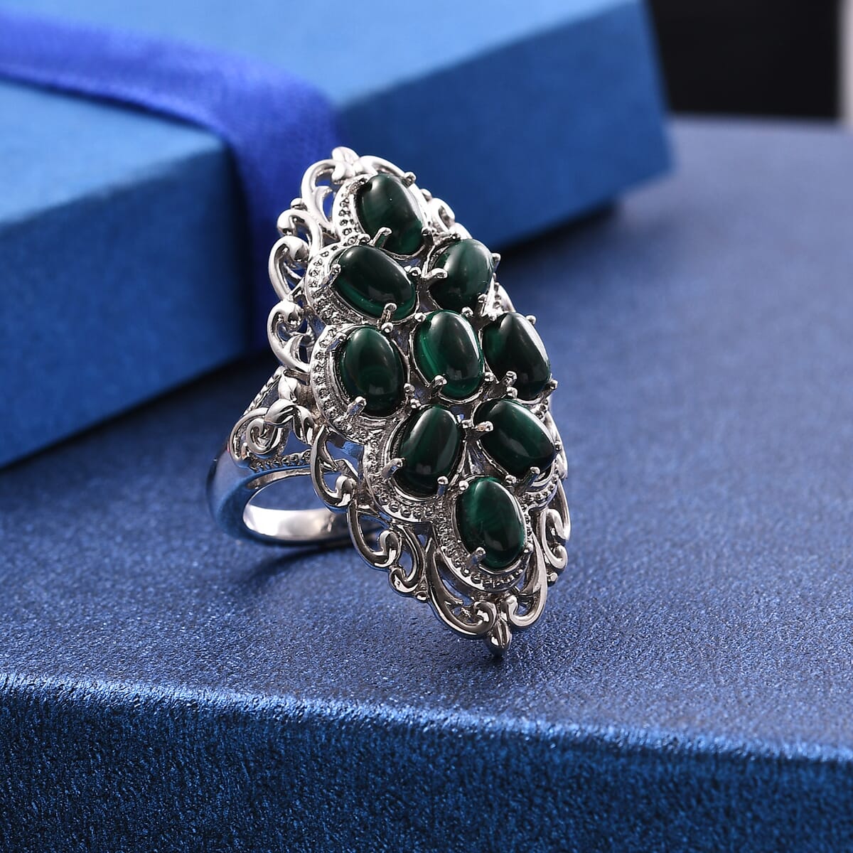 Karis African Malachite 7.15 ctw Ring in Platinum Bond (Size 9.0) image number 1