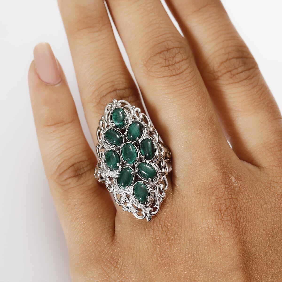 Karis African Malachite 7.15 ctw Ring in Platinum Bond (Size 9.0) image number 2