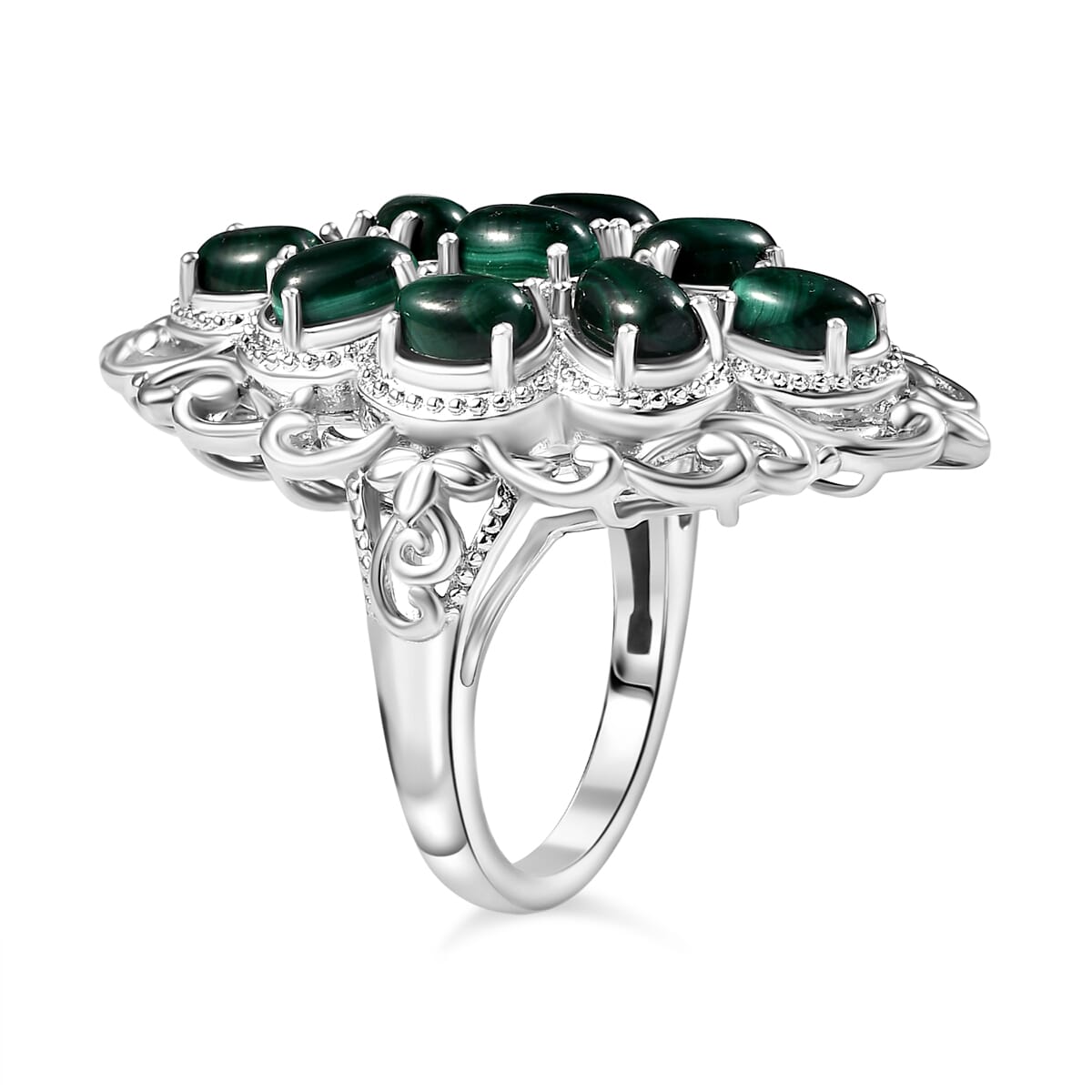Karis African Malachite 7.15 ctw Ring in Platinum Bond (Size 9.0) image number 3