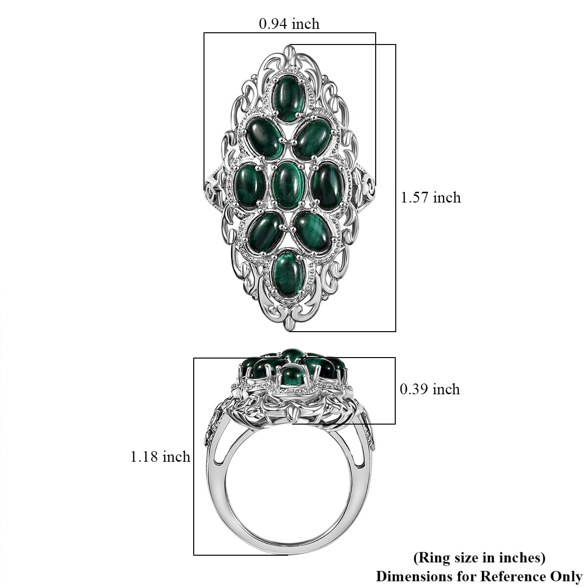 Karis African Malachite 7.15 ctw Ring in Platinum Bond (Size 9.0) image number 5