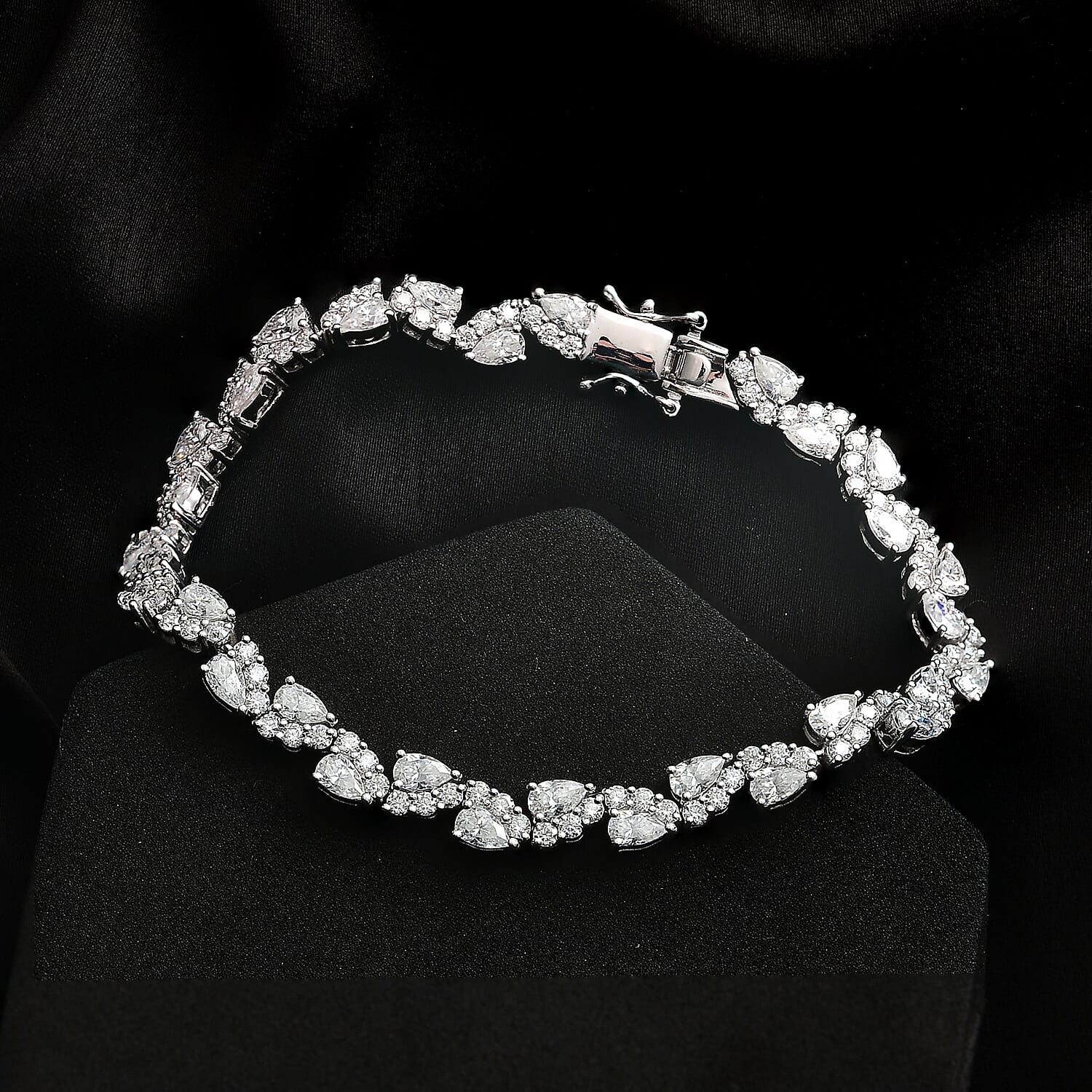 D'Joy Moissanite 7.40 ctw Petal Whispers Bracelet in Rhodium Over Sterling Silver (6.50 In)