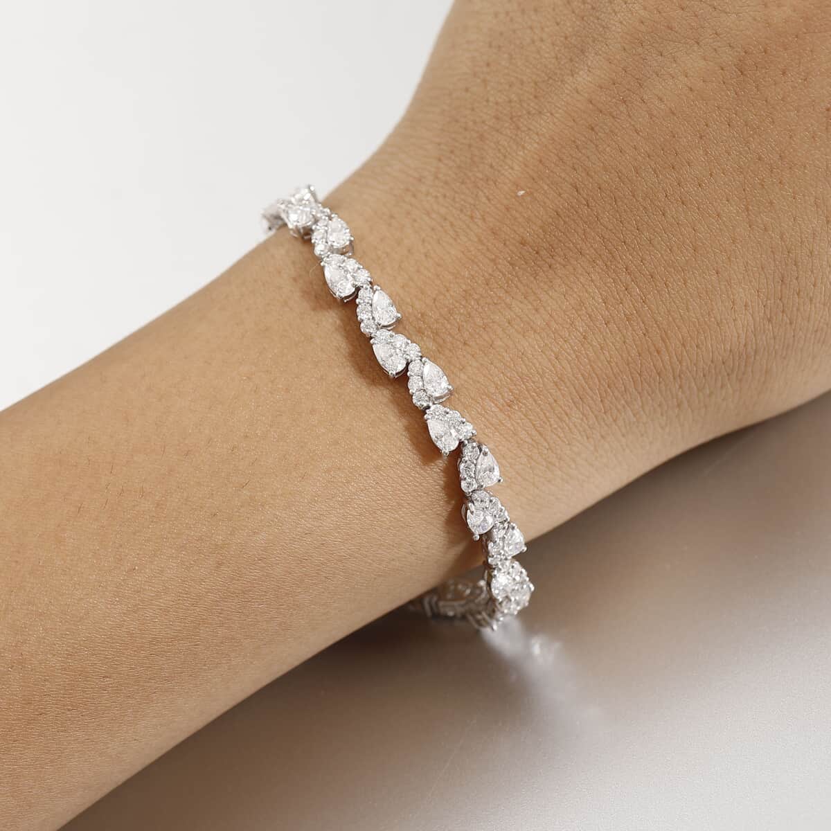 Moissanite 7.40 ctw Petal Whispers Bracelet in Rhodium Over Sterling Silver (6.50 In) image number 2