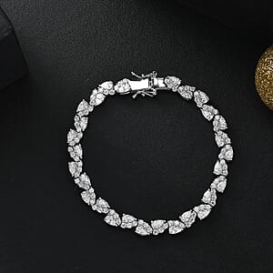D'Joy Moissanite 8.30 ctw Petal Whispers Bracelet in Rhodium Over Sterling Silver (7.25 In)