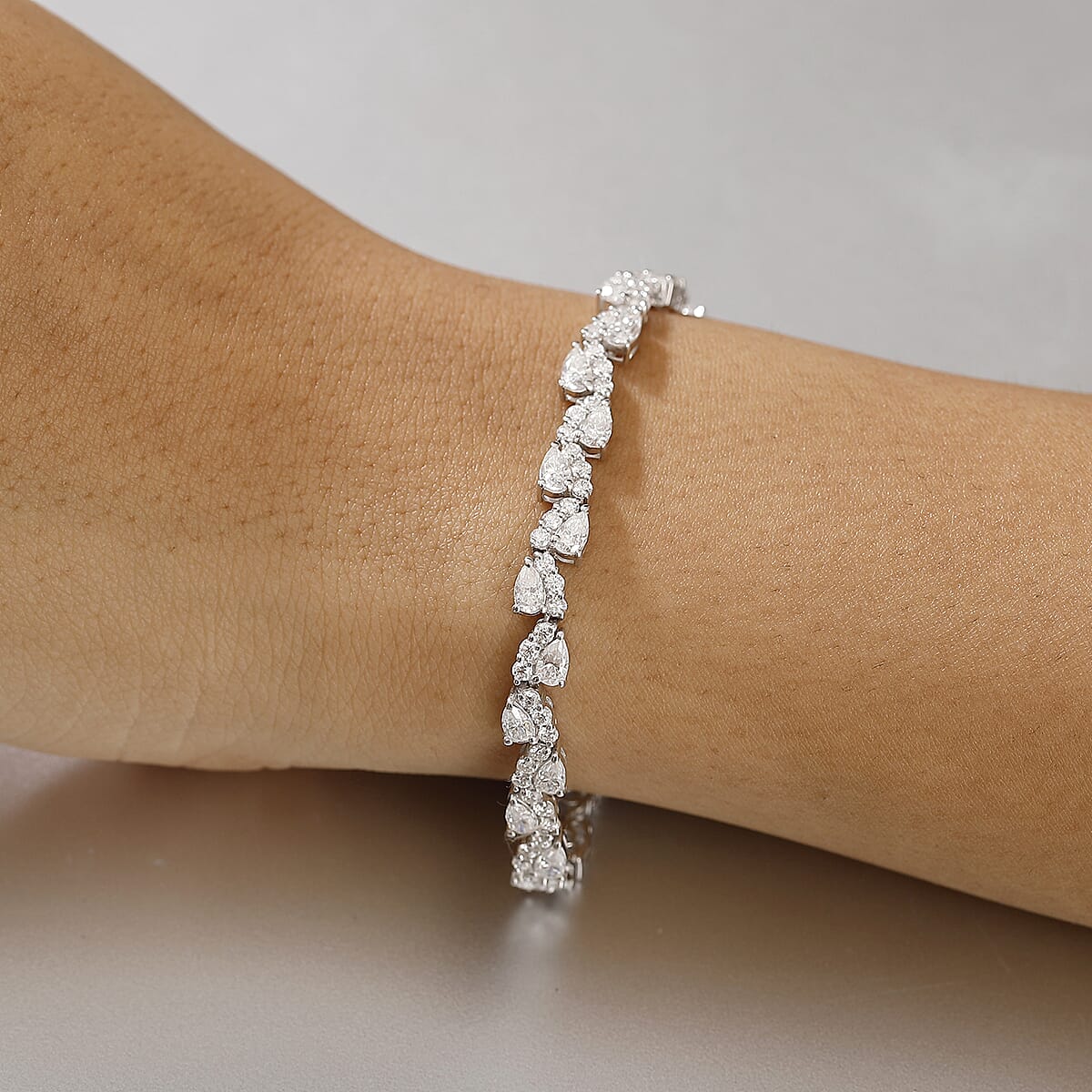 Moissanite 8.30 ctw Petal Whispers Bracelet in Rhodium Over Sterling Silver (7.25 In) image number 2