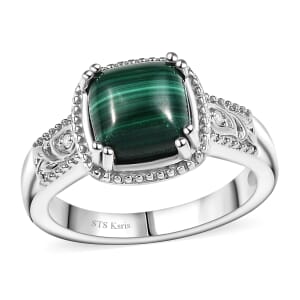 Karis African Malachite and White Zircon 3.60 ctw Ring in Platinum Bond (Size 10.0)