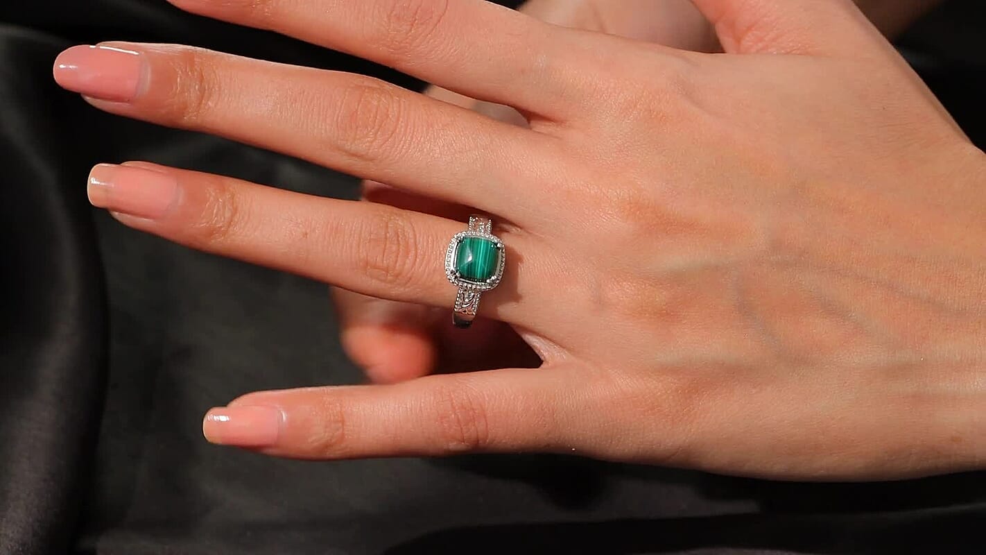 Karis African Malachite, White Zircon Ring (Size 10.0) 3.60 ctw