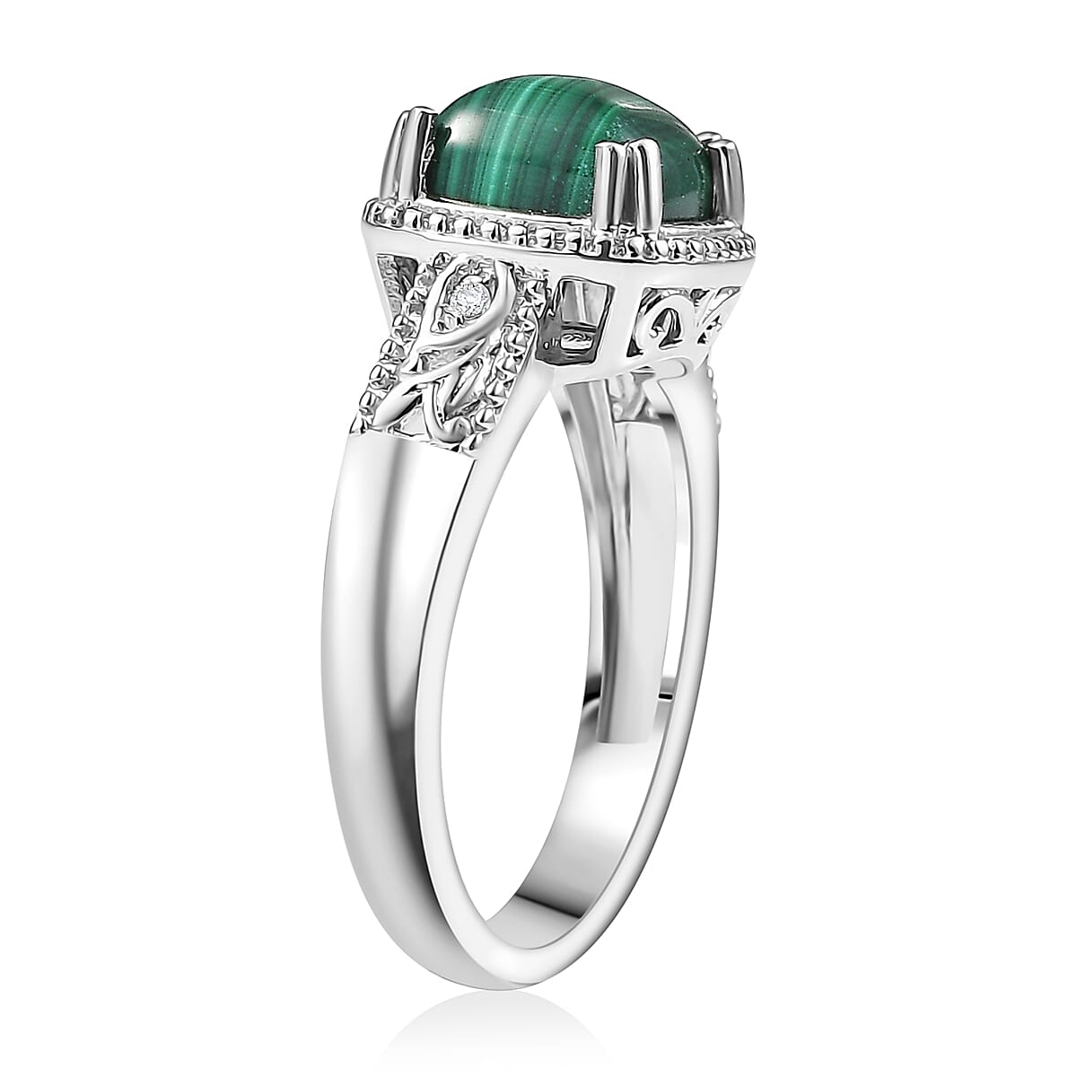 Karis African Malachite and White Zircon 3.60 ctw Ring in Platinum Bond (Size 9.0) image number 3