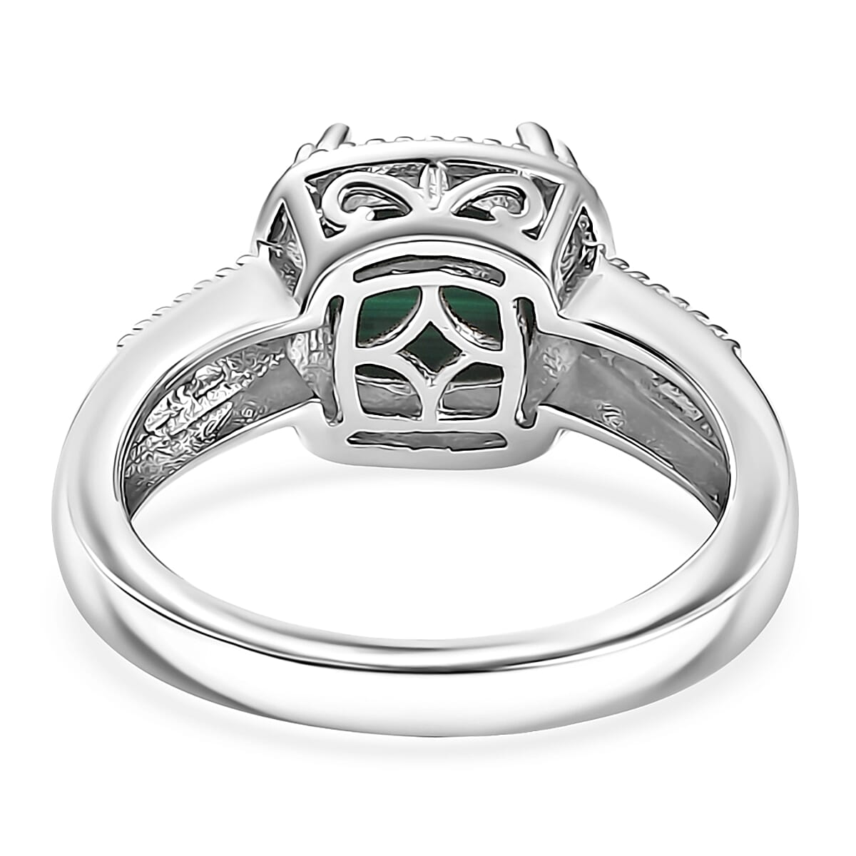 Karis African Malachite and White Zircon 3.60 ctw Ring in Platinum Bond (Size 9.0) image number 4