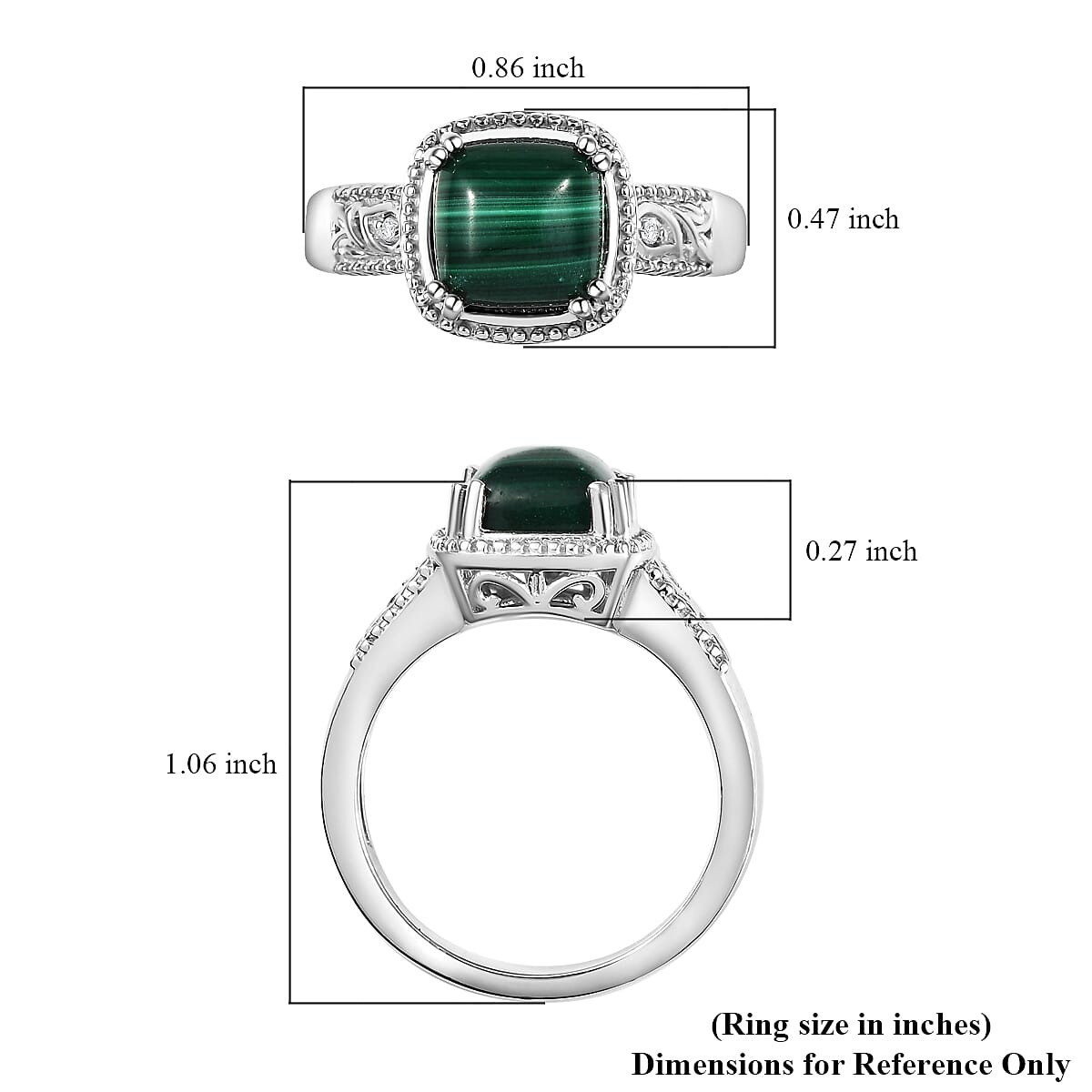 Karis African Malachite and White Zircon 3.60 ctw Ring in Platinum Bond (Size 9.0) image number 5