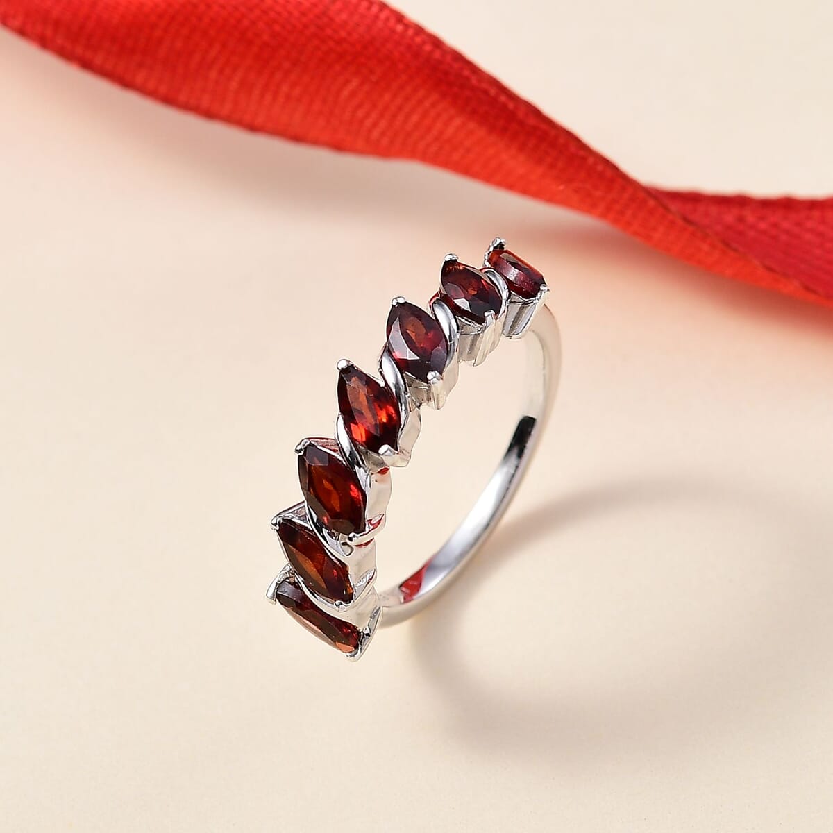 Mozambique Garnet 2.20 ctw Fancy Ring in Rhodium Over Sterling Silver (Size 7.0) image number 1
