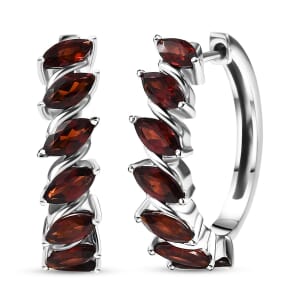 Mozambique Garnet 4.20 ctw Hoop Earrings in Rhodium Over Sterling Silver 