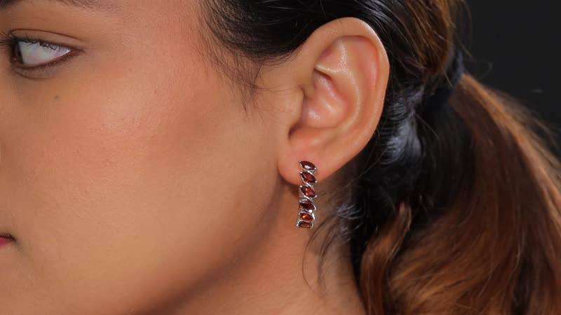 D'Joy Mozambique Garnet 4.20 ctw Hoop Earrings in Rhodium Over Sterling Silver