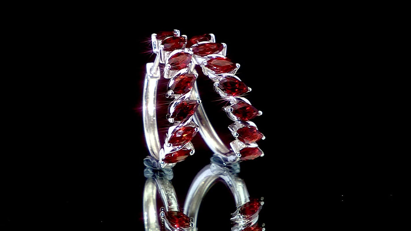 D'Joy Mozambique Garnet 4.20 ctw Hoop Earrings in Rhodium Over Sterling Silver