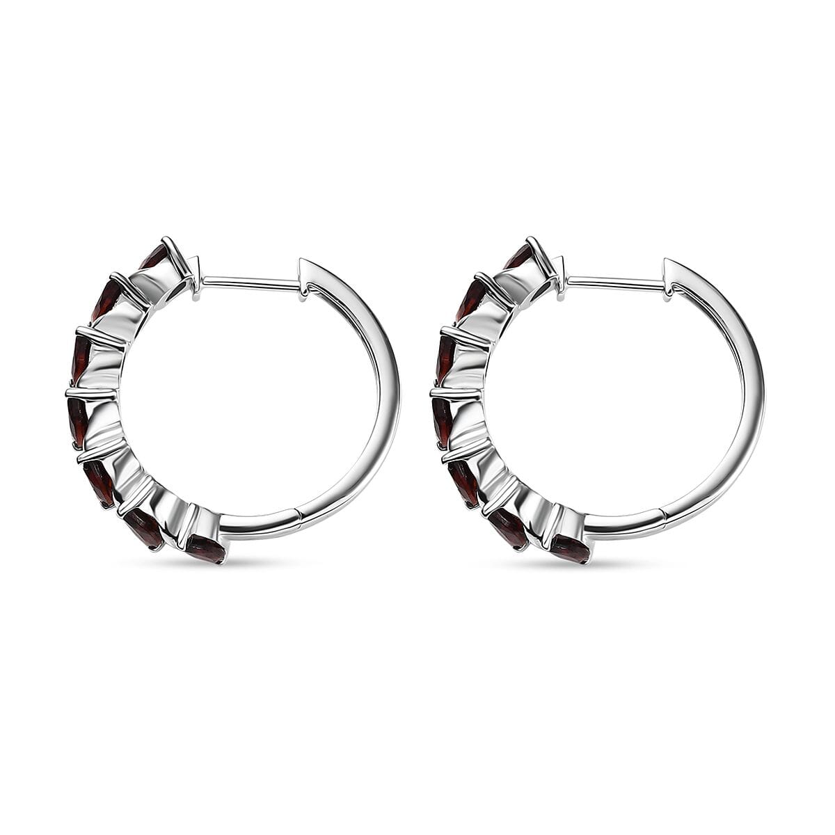 Mozambique Garnet 4.20 ctw Hoop Earrings in Rhodium Over Sterling Silver  image number 3