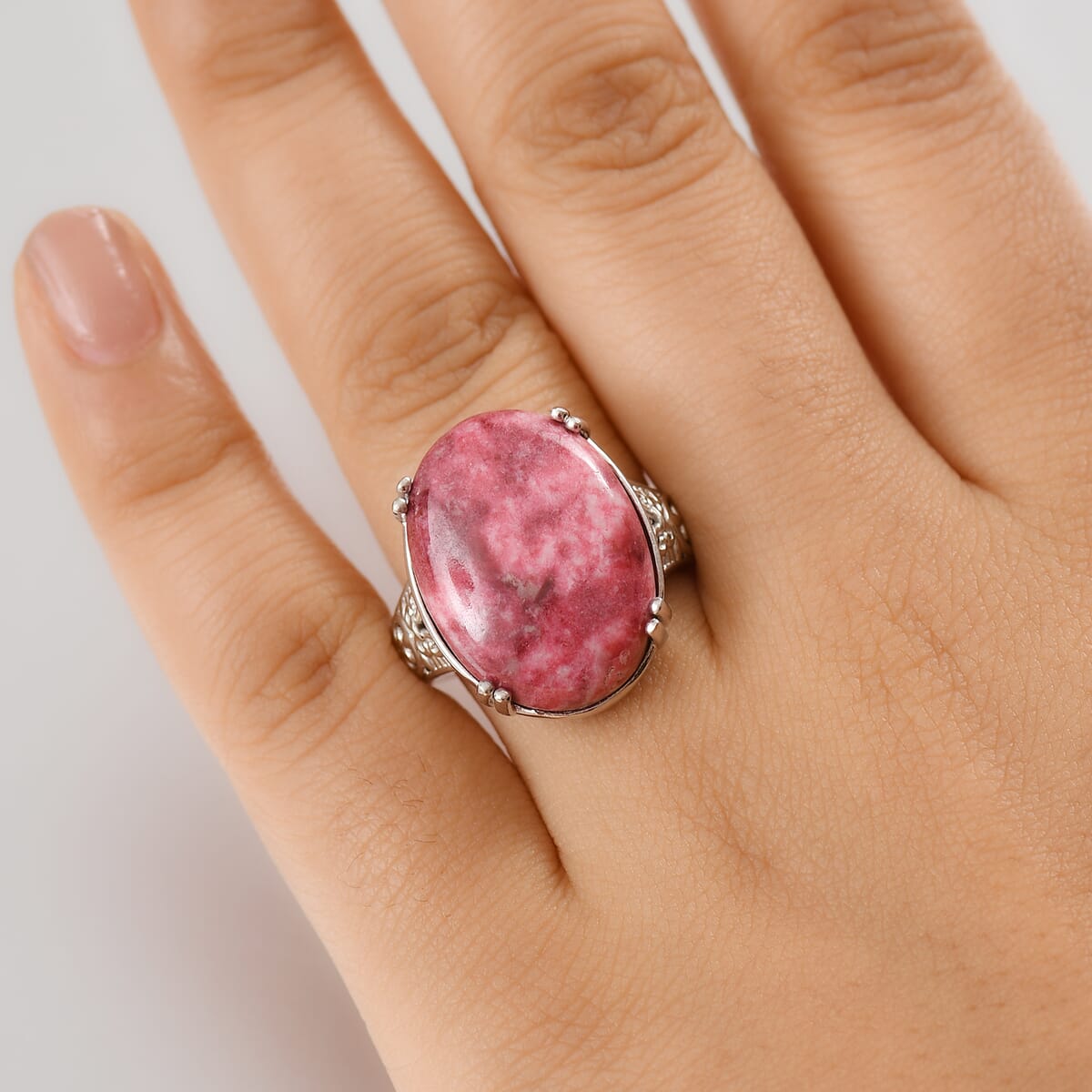 Norwegian Thulite 24.85 ctw Solitaire Ring in Platinum Over Copper with Magnet (Size 10.0)  image number 2