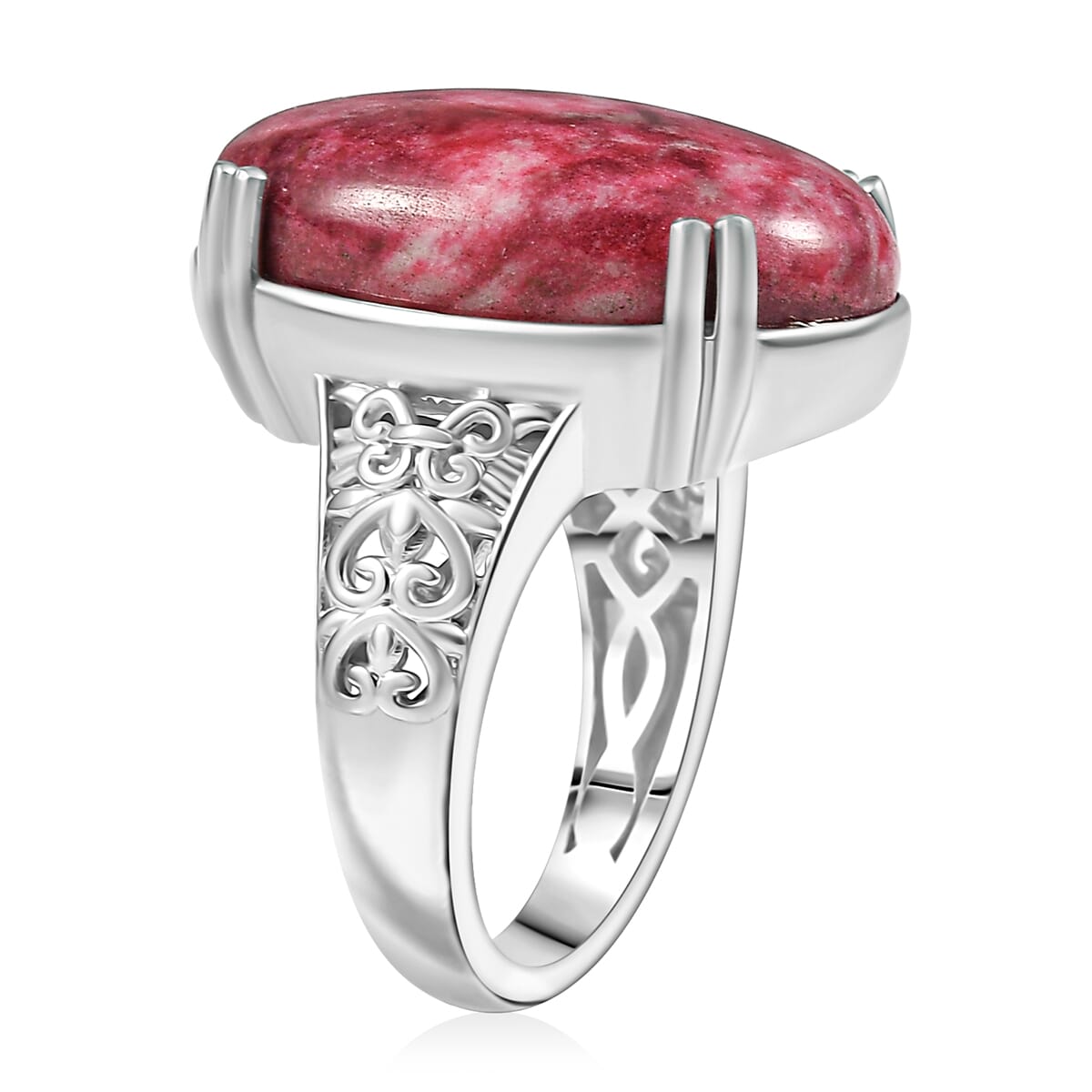 Norwegian Thulite 24.85 ctw Solitaire Ring in Platinum Over Copper with Magnet (Size 10.0)  image number 3