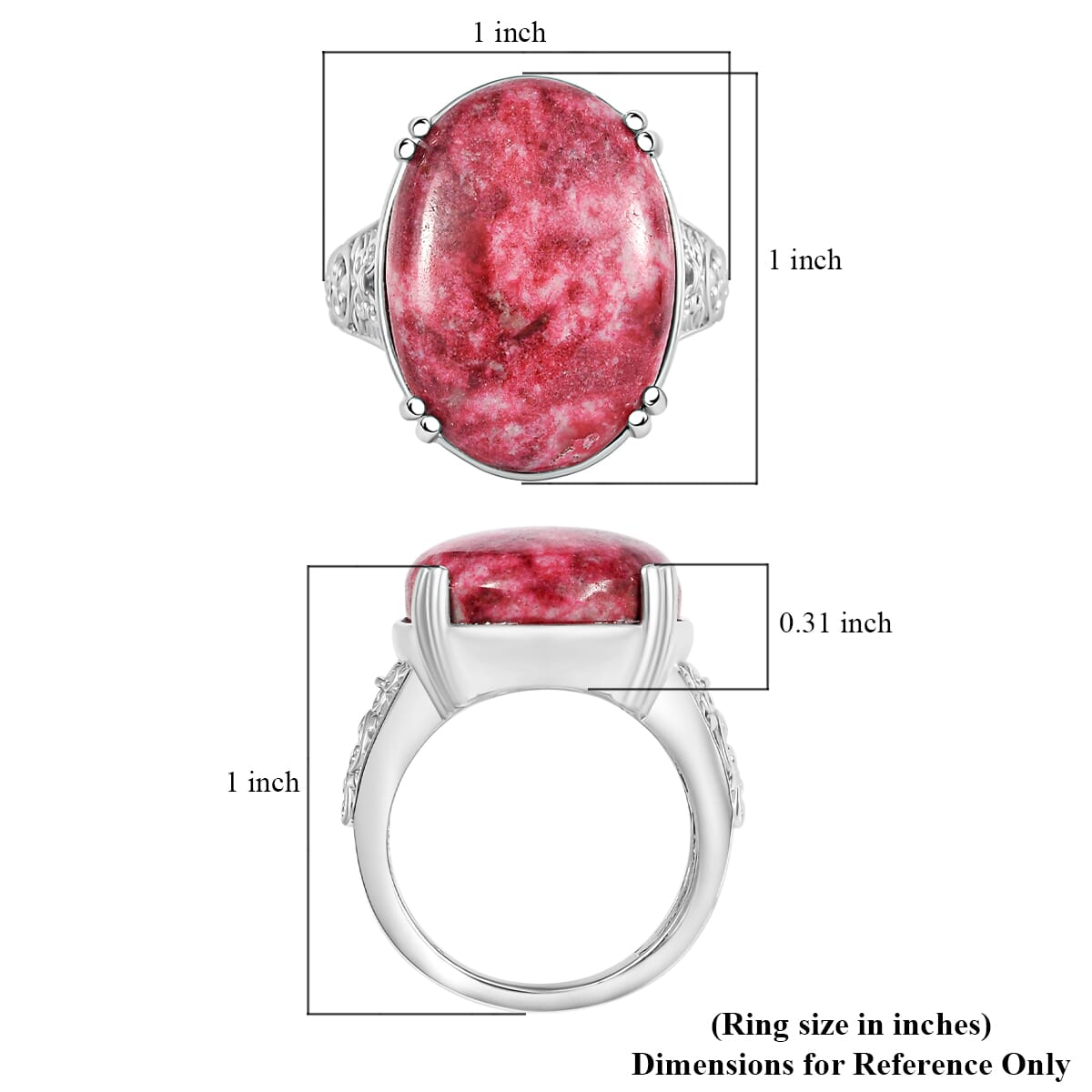 Norwegian Thulite 24.85 ctw Solitaire Ring in Platinum Over Copper with Magnet (Size 10.0)  image number 5