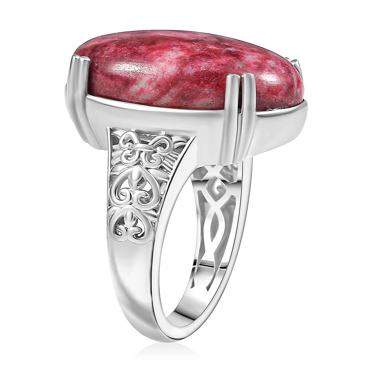 Norwegian Thulite 24.85 ctw Solitaire Ring in Platinum Over Copper with Magnet (Size 6.0)  image number 3